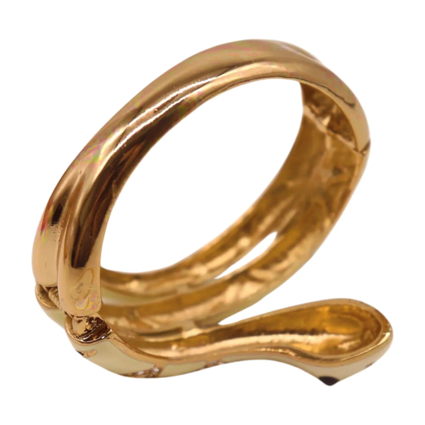 New Women Gold Metal Cuff Bracelet Cream Snake Wrap Around