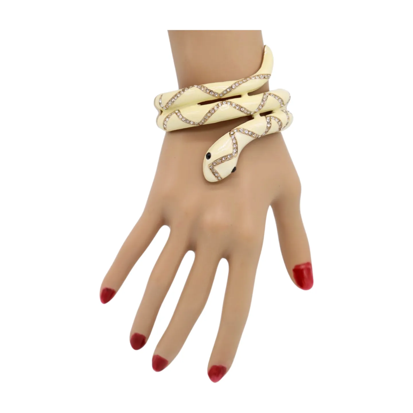 New Women Gold Metal Cuff Bracelet Cream Snake Wrap Around