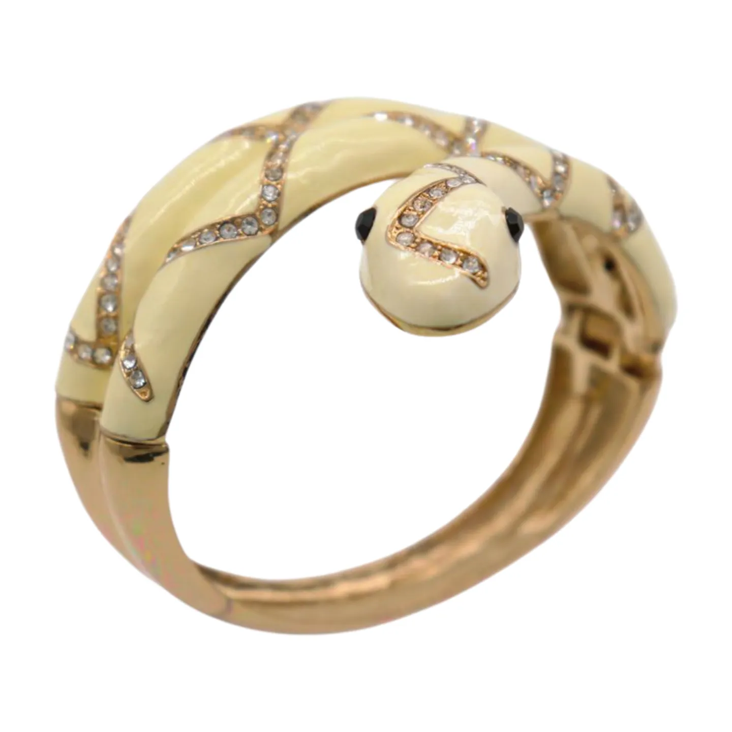 New Women Gold Metal Cuff Bracelet Cream Snake Wrap Around