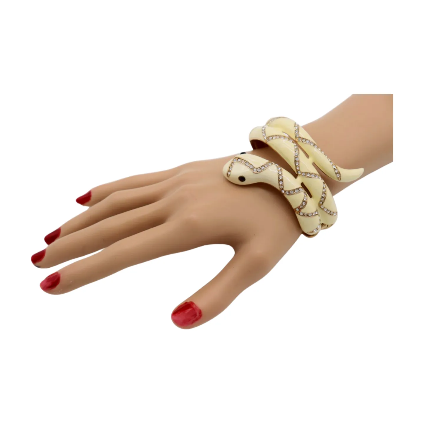 New Women Gold Metal Cuff Bracelet Cream Snake Wrap Around