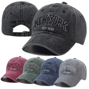 New York Retro Letter Embroidery Baseball Cap - Washed Cotton Snapback Hat for Women and Men, Hip Hop Dad Style