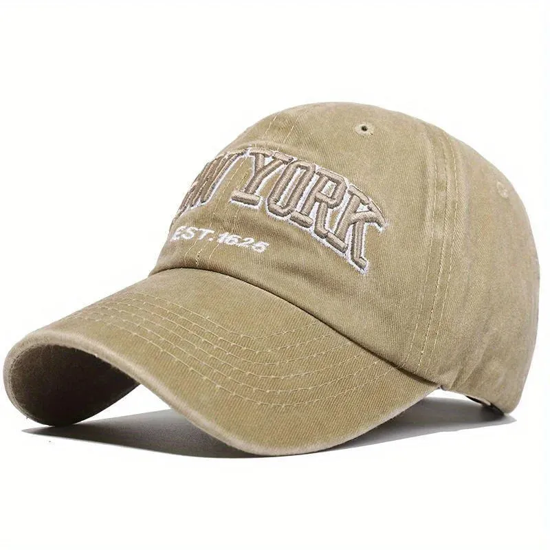 New York Retro Letter Embroidery Baseball Cap - Washed Cotton Snapback Hat for Women and Men, Hip Hop Dad Style