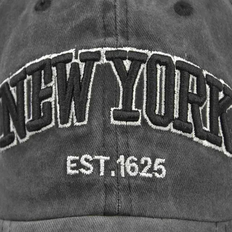 New York Retro Letter Embroidery Baseball Cap - Washed Cotton Snapback Hat for Women and Men, Hip Hop Dad Style