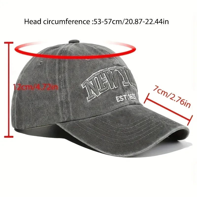 New York Retro Letter Embroidery Baseball Cap - Washed Cotton Snapback Hat for Women and Men, Hip Hop Dad Style