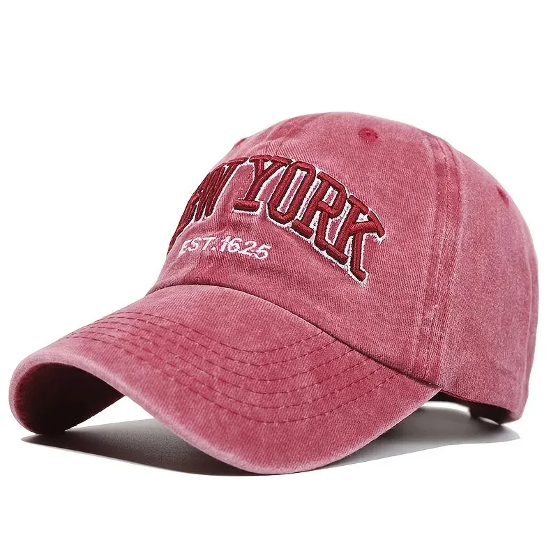 New York Retro Letter Embroidery Baseball Cap - Washed Cotton Snapback Hat for Women and Men, Hip Hop Dad Style