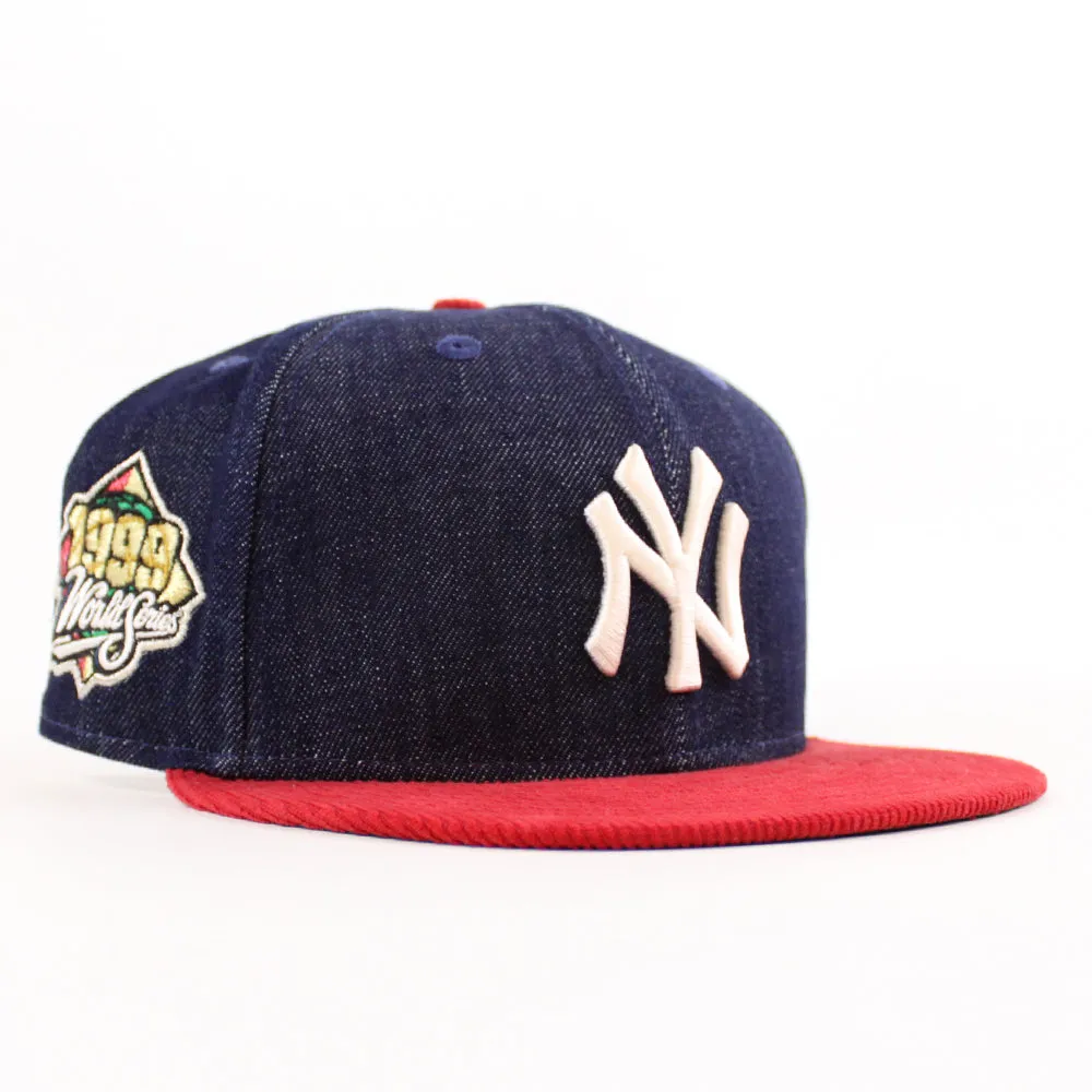 New York Yankees 1999 World Series New Era 59Fifty Fitted Hat (Navy Denim Scarlet Corduroy Green Under Brim)