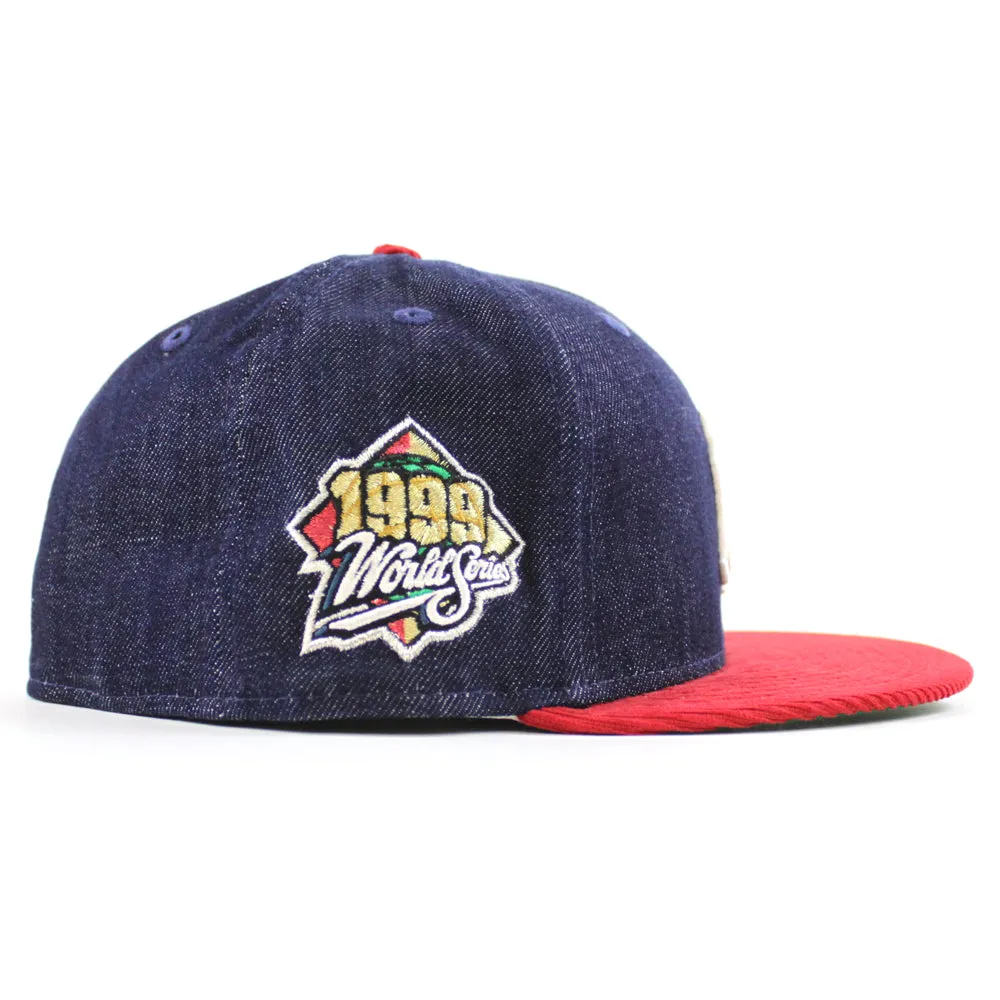 New York Yankees 1999 World Series New Era 59Fifty Fitted Hat (Navy Denim Scarlet Corduroy Green Under Brim)