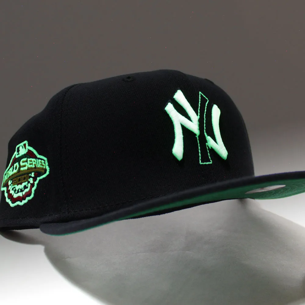 New York Yankees 2001 World Series Patch New Era Fitted 59Fifty Hat (Tear off Logo Navy Green Under Brim)