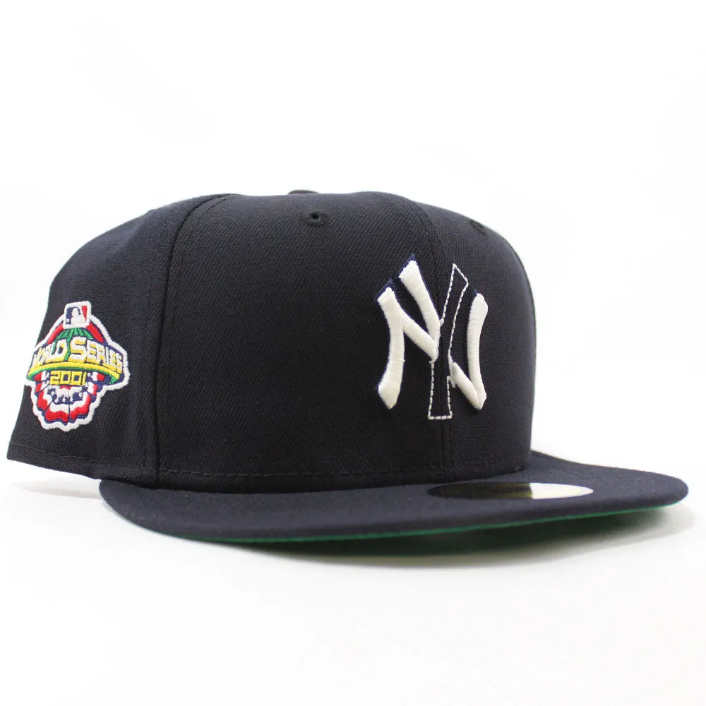 New York Yankees 2001 World Series Patch New Era Fitted 59Fifty Hat (Tear off Logo Navy Green Under Brim)