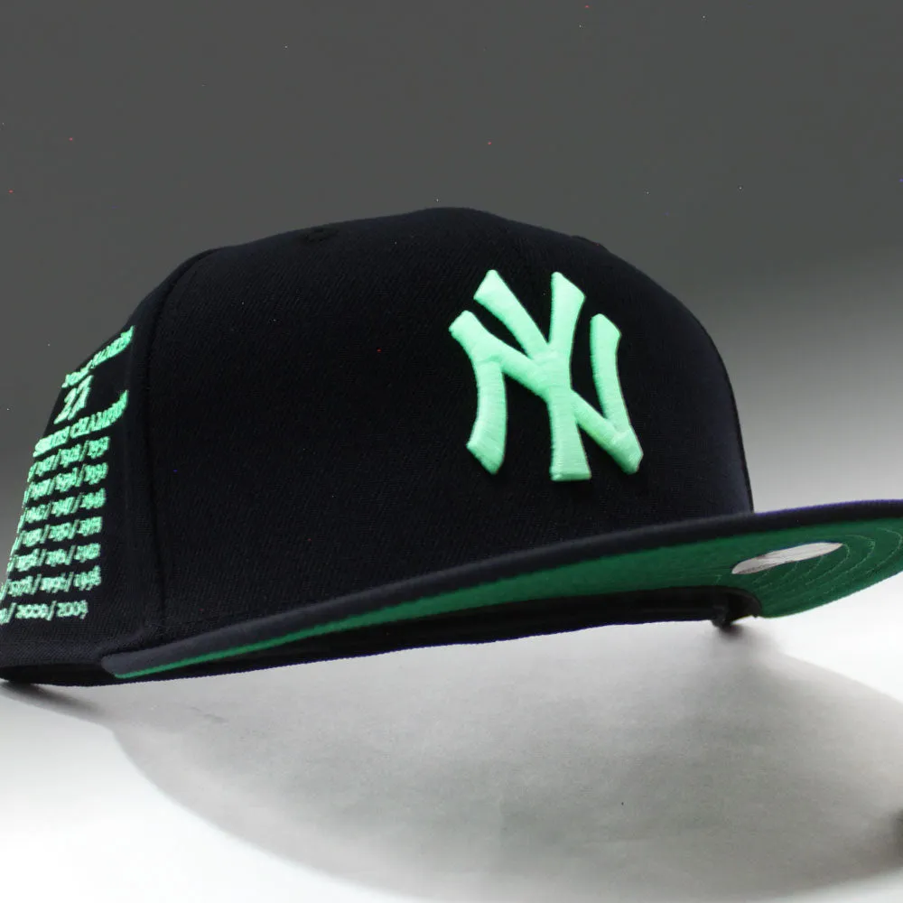 New York Yankees 27x World Series Champions New Era 59Fifty Fitted Hat (Glow in the Dark Navy Green Under Brim)