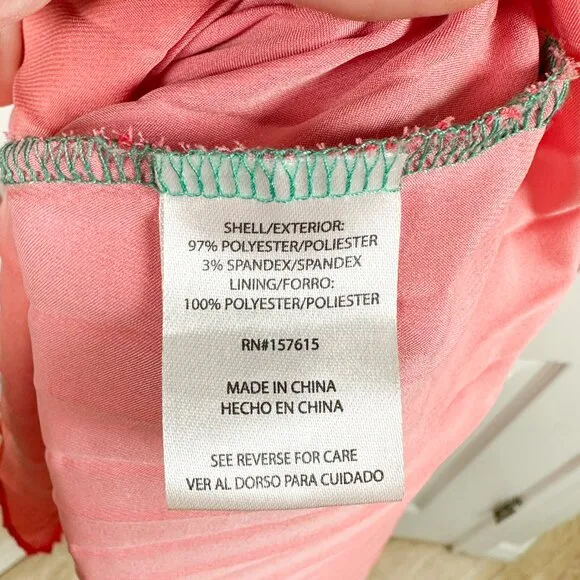 Nicole Miller Size Large Green Pink Red Ombré Pleated One Shoulder Maxi …