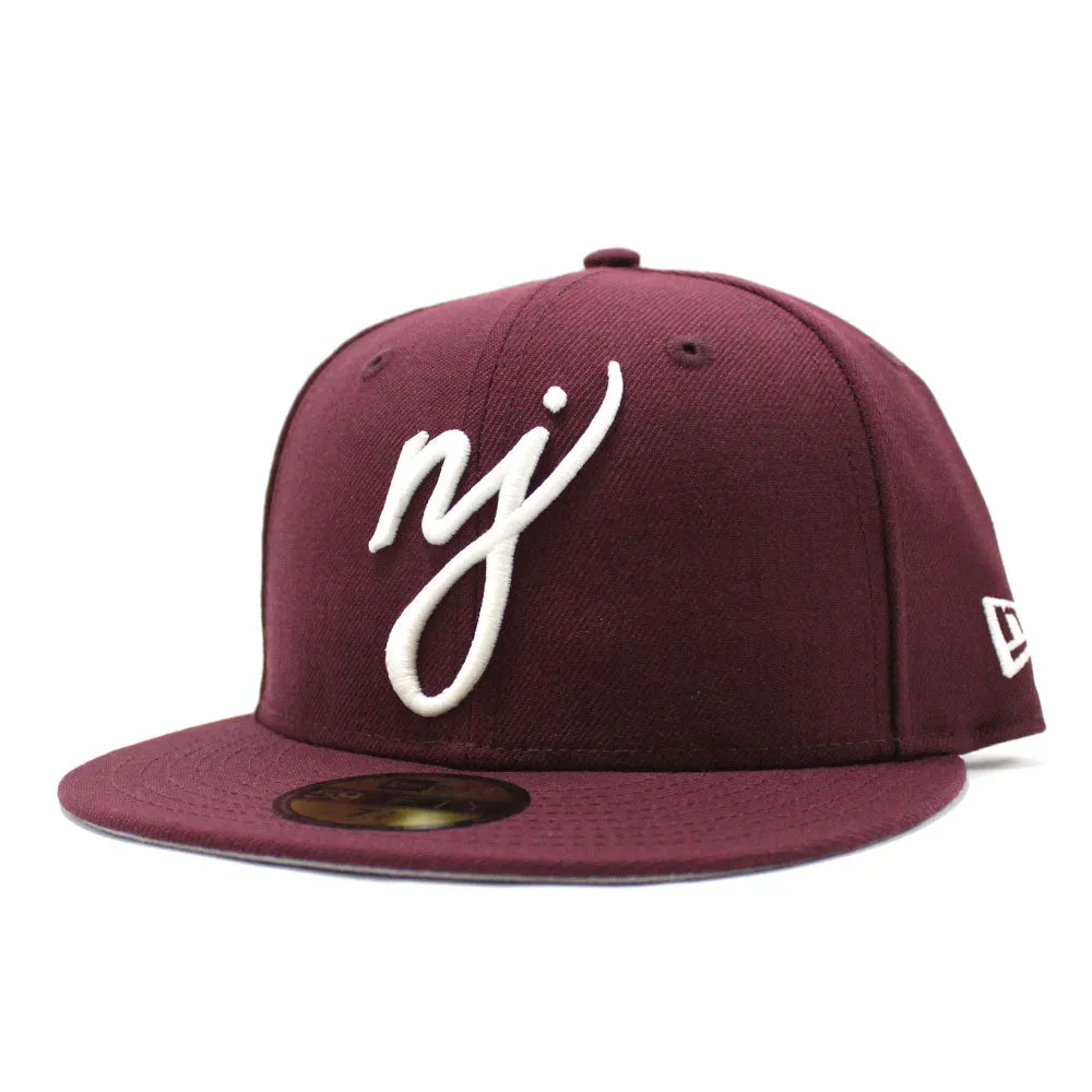NJ Script New Era 59Fifty Fitted Hat (Glow in the Dark Maroon Gray Under Brim)