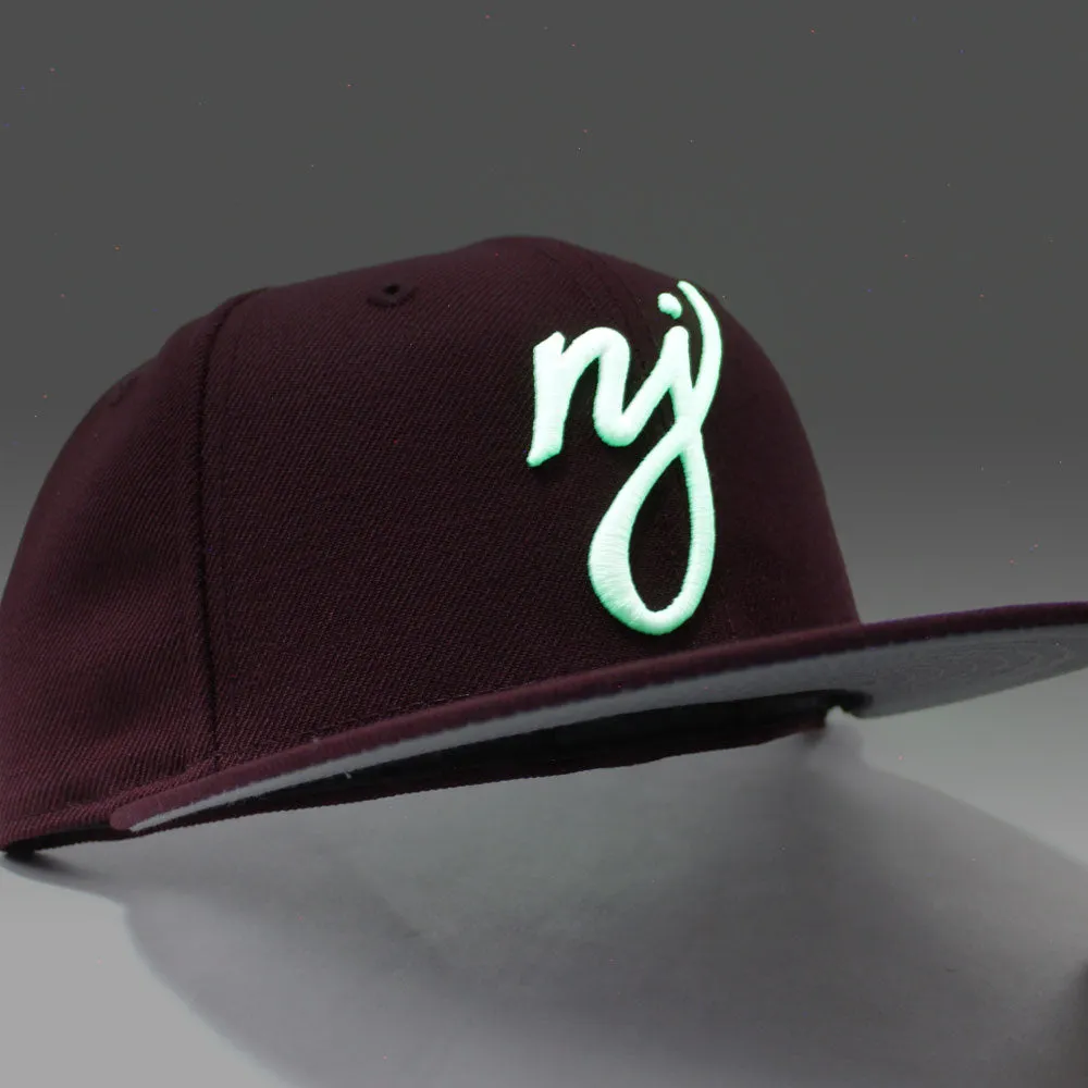 NJ Script New Era 59Fifty Fitted Hat (Glow in the Dark Maroon Gray Under Brim)