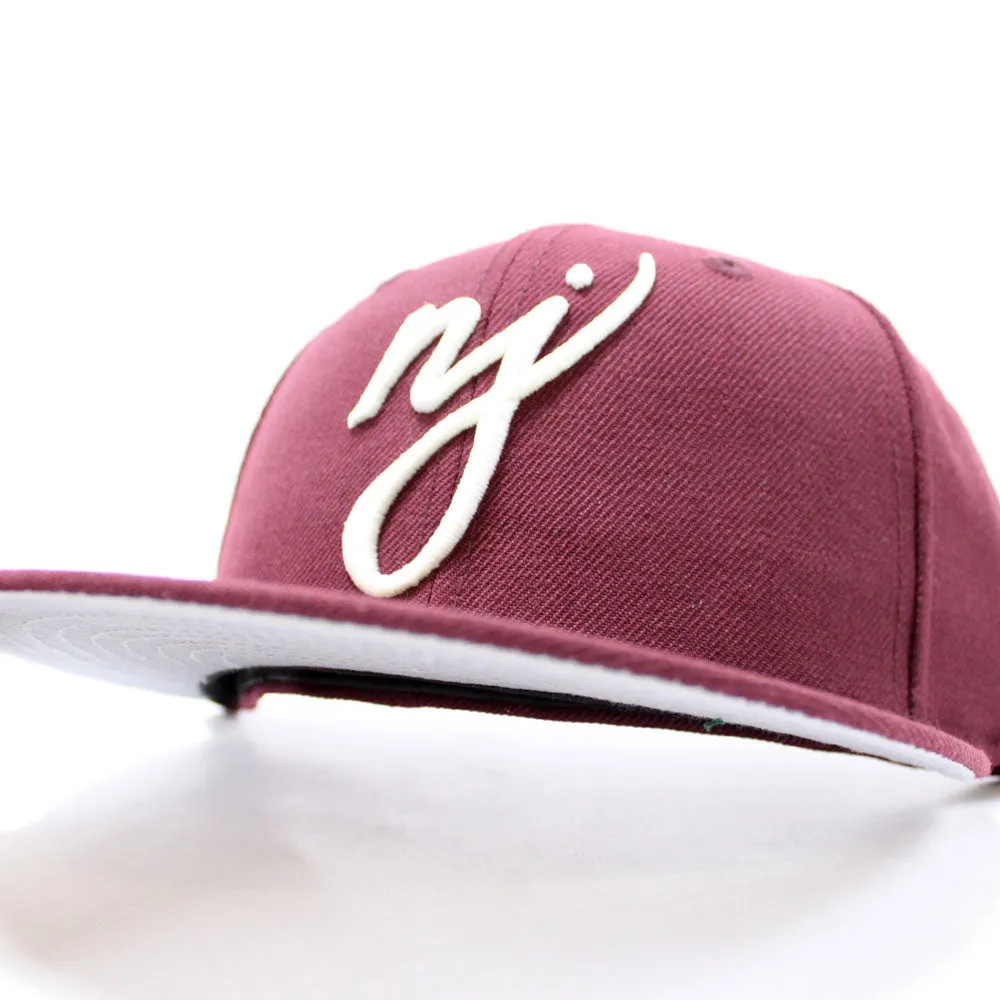 NJ Script New Era 59Fifty Fitted Hat (Glow in the Dark Maroon Gray Under Brim)