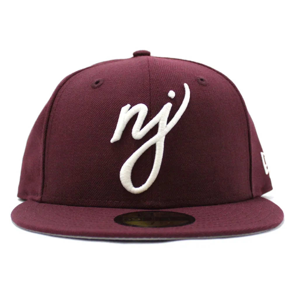 NJ Script New Era 59Fifty Fitted Hat (Glow in the Dark Maroon Gray Under Brim)