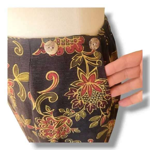Nomadic Traders Silk/Linen Floral Maxi Skirt. Size M