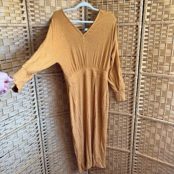 NWT Anthropologie Daily Practice Barre Midi Dress Honey Yellow Womens Medium