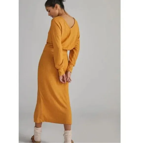 NWT Anthropologie Daily Practice Barre Midi Dress Honey Yellow Womens Medium