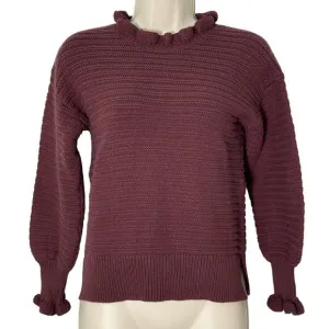 NWT Madewell Ruffle-Neck Pullover Sweater in Cotton-Merino Yarn Plum XS