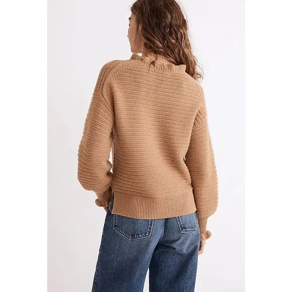 NWT Madewell Ruffle-Neck Pullover Sweater in Cotton-Merino Yarn Plum XS
