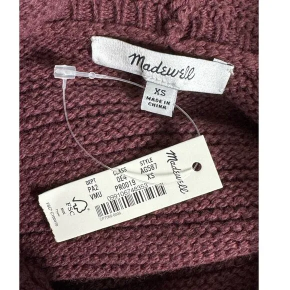 NWT Madewell Ruffle-Neck Pullover Sweater in Cotton-Merino Yarn Plum XS