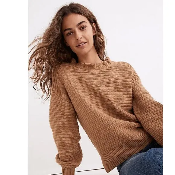 NWT Madewell Ruffle-Neck Pullover Sweater in Cotton-Merino Yarn Plum XS