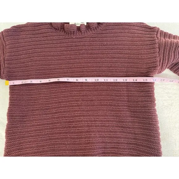 NWT Madewell Ruffle-Neck Pullover Sweater in Cotton-Merino Yarn Plum XS