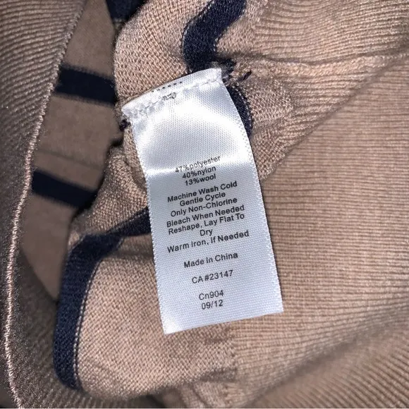 NWT TALBOTS Sweater Women's Large Tan Black Striped Wool Blend Knit Pullover Top