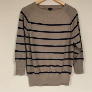 NWT TALBOTS Sweater Women's Large Tan Black Striped Wool Blend Knit Pullover Top
