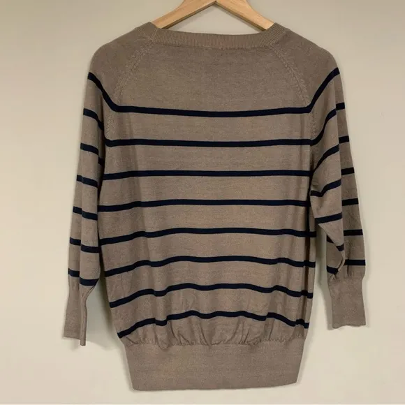 NWT TALBOTS Sweater Women's Large Tan Black Striped Wool Blend Knit Pullover Top