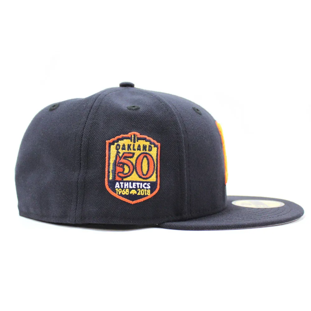 Oakland Athletics 50th Anniversary New Era 59Fifty Fitted Hat (Retro Warriors Colors Grey Under Brim)