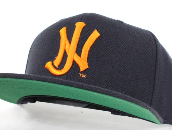 Old School NJ Snapback Hat (MLB New York Giants Color Way Navy Orange Green Under brim)