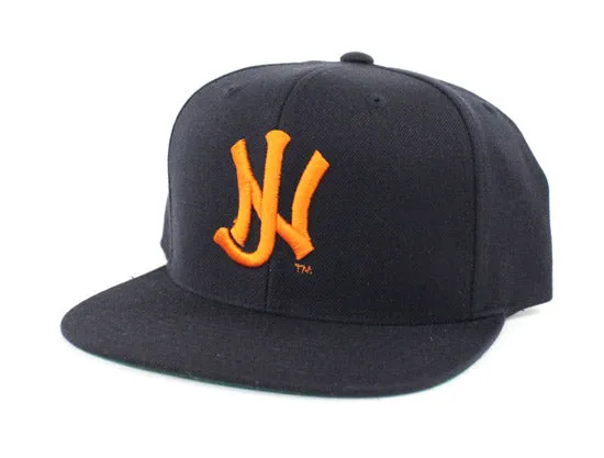 Old School NJ Snapback Hat (MLB New York Giants Color Way Navy Orange Green Under brim)