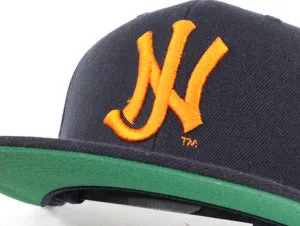 Old School NJ Snapback Hat (MLB New York Giants Color Way Navy Orange Green Under brim)