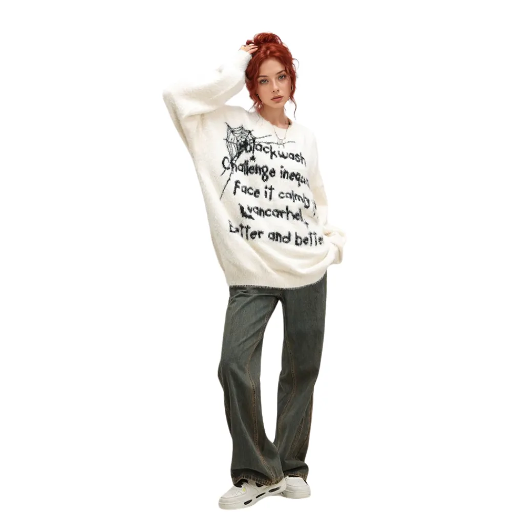 OOC' Casual Spider Lettering Knitted Sweater