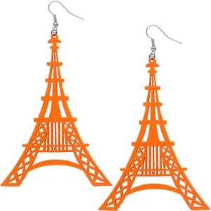Orange Wooden Paris Eiffel Tower Dangle Earrings