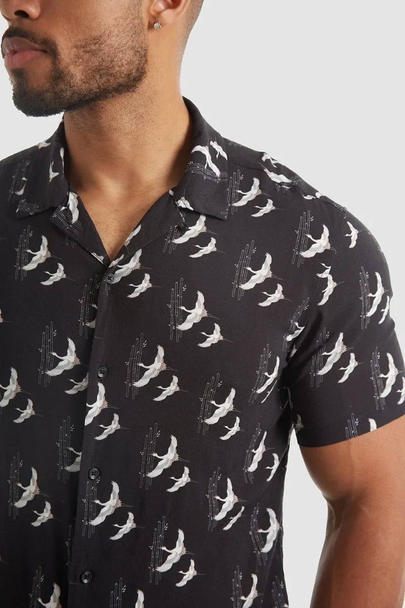 Oriental Bird Print Shirt
