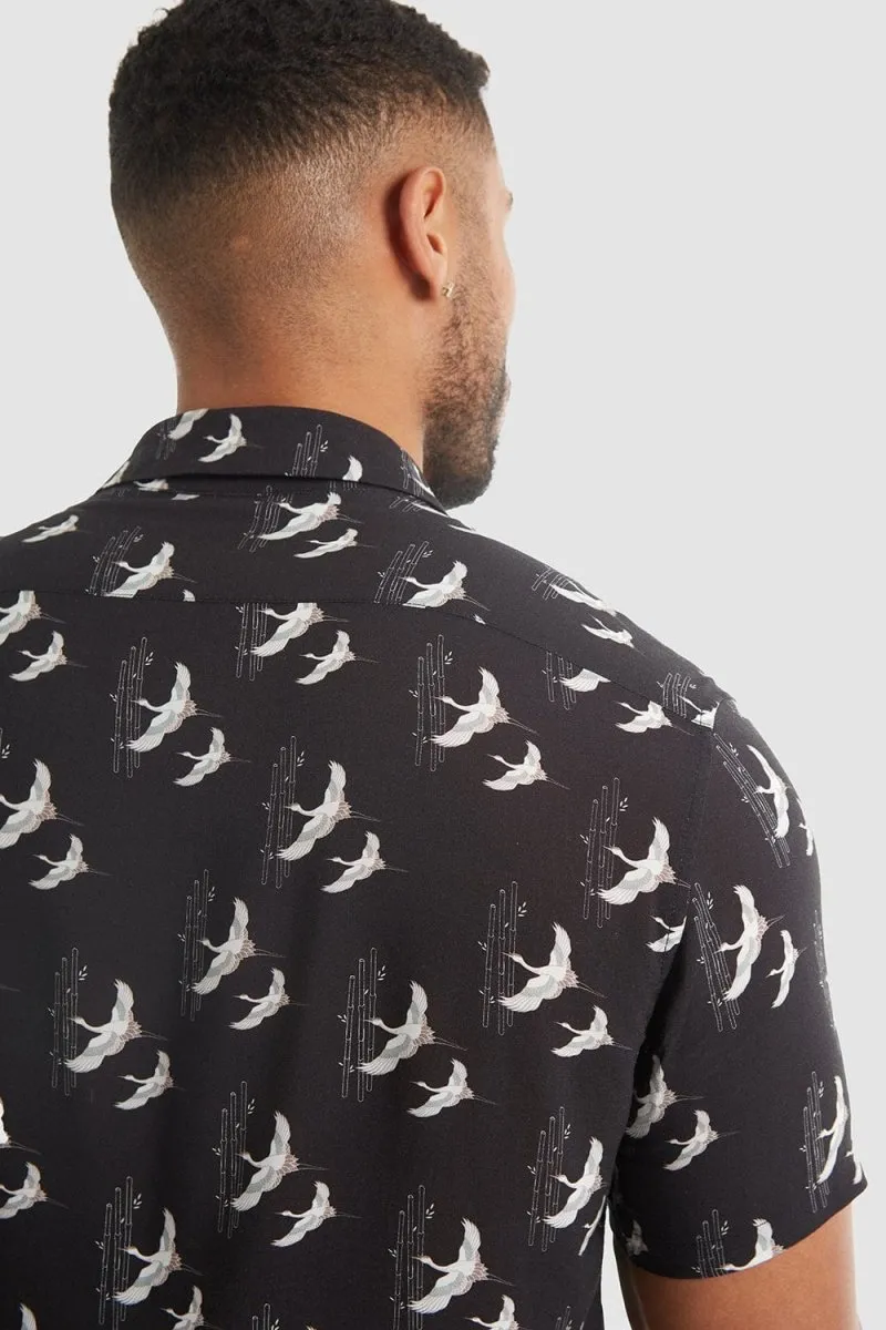 Oriental Bird Print Shirt