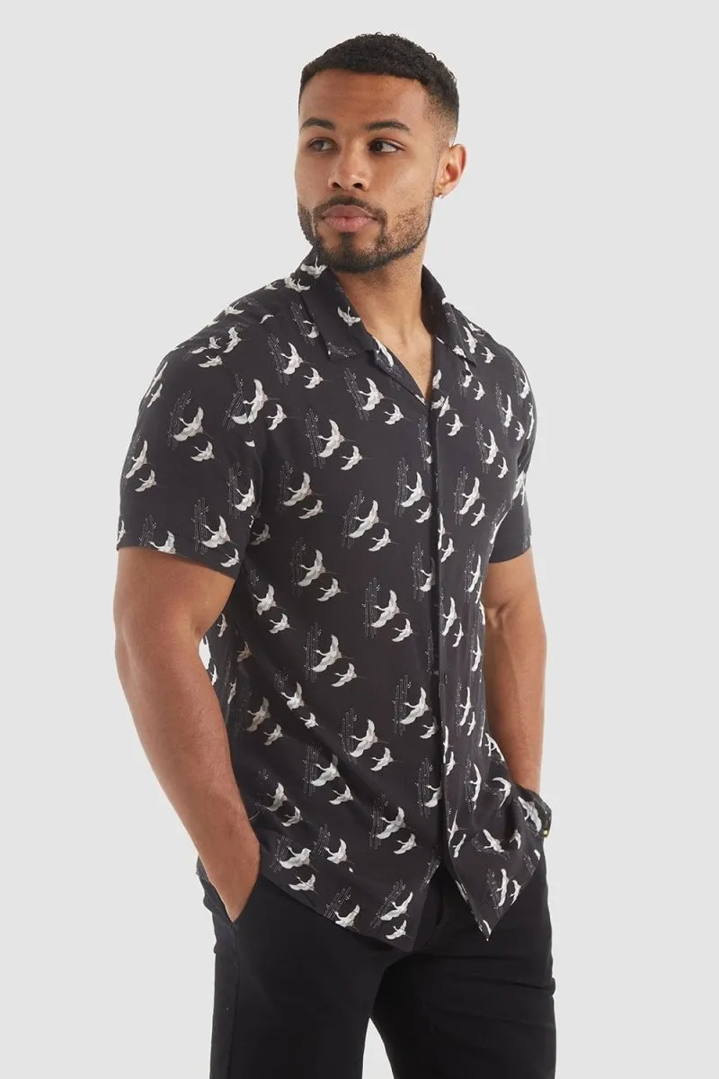Oriental Bird Print Shirt