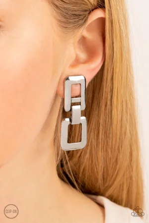 Paparazzi - FRAME-ous Last Words - Silver Clip-On Earrings