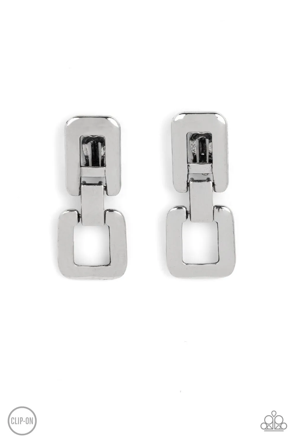 Paparazzi - FRAME-ous Last Words - Silver Clip-On Earrings
