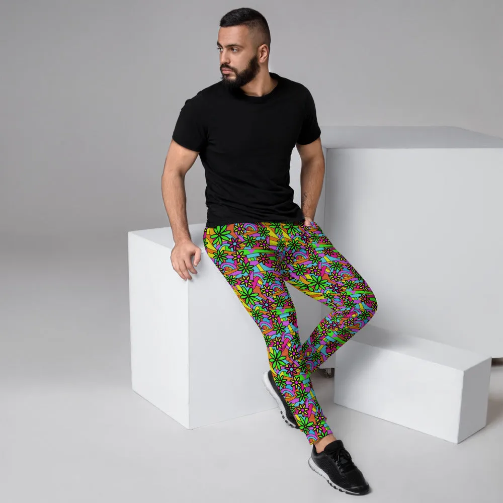 Patterned Men's Joggers | Multicoloured 60s Flower Power