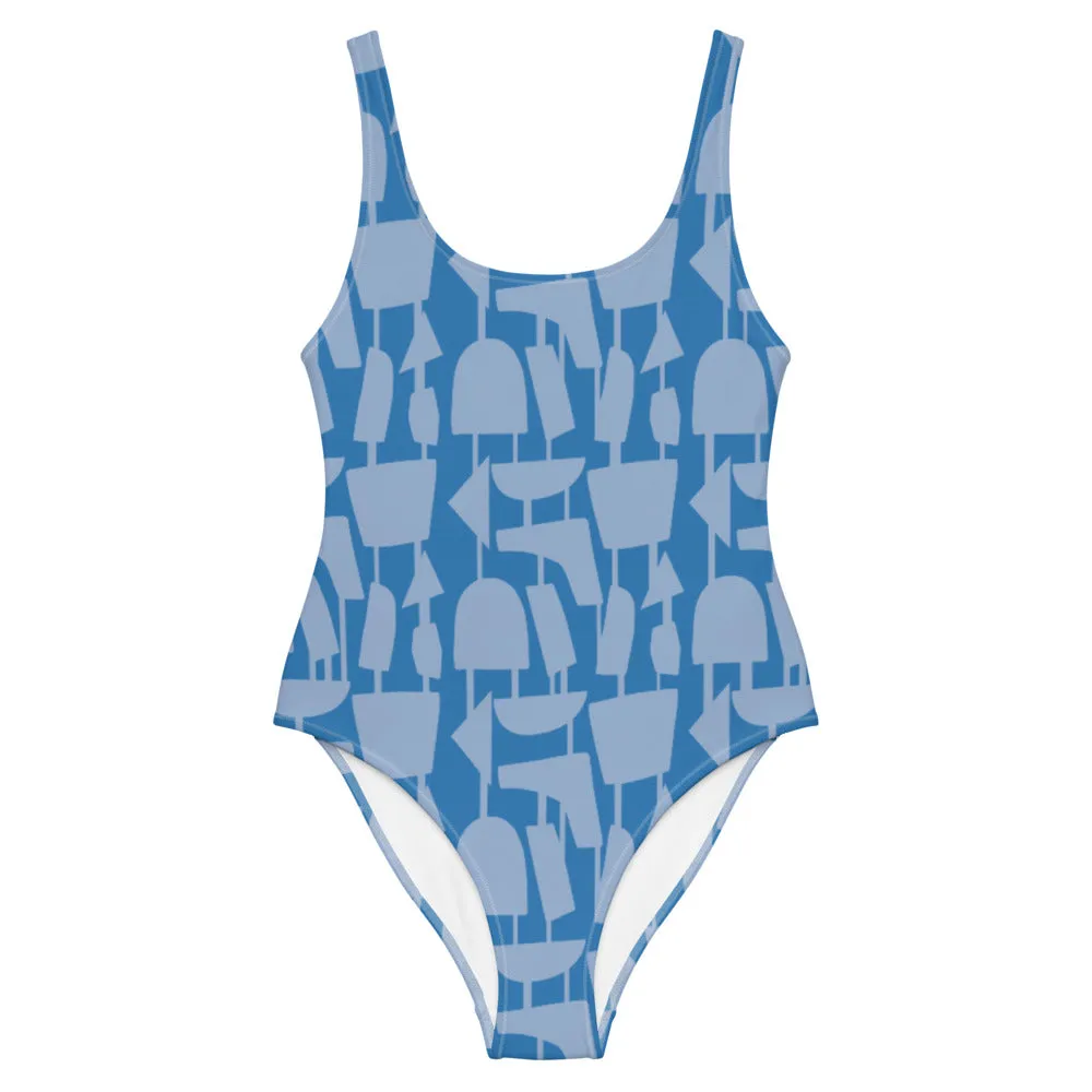 Patterned One-Piece Swimsuit | Blue Retro Style | Forever Connected