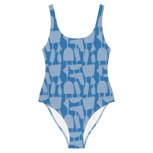 Patterned One-Piece Swimsuit | Blue Retro Style | Forever Connected