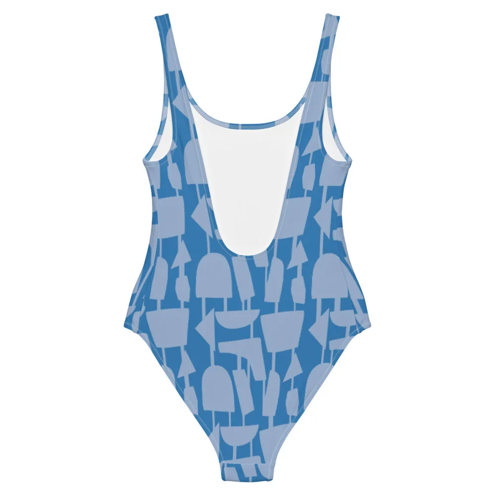 Patterned One-Piece Swimsuit | Blue Retro Style | Forever Connected