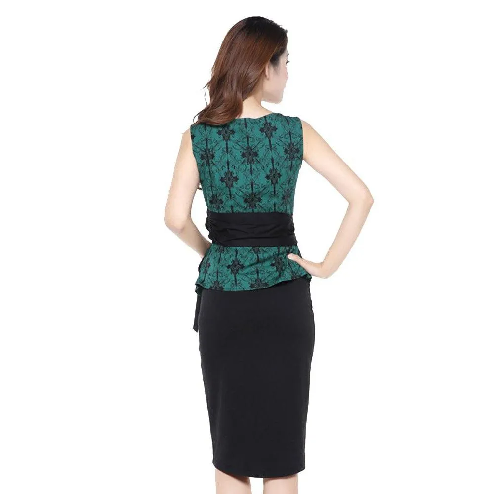 Patterned Retro Wrap Top in Green