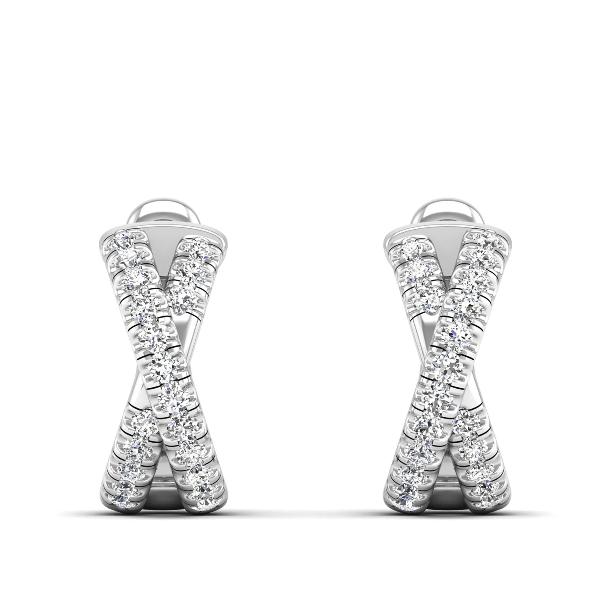 Pavé Round Diamond Criss Cross Hoop Earrings