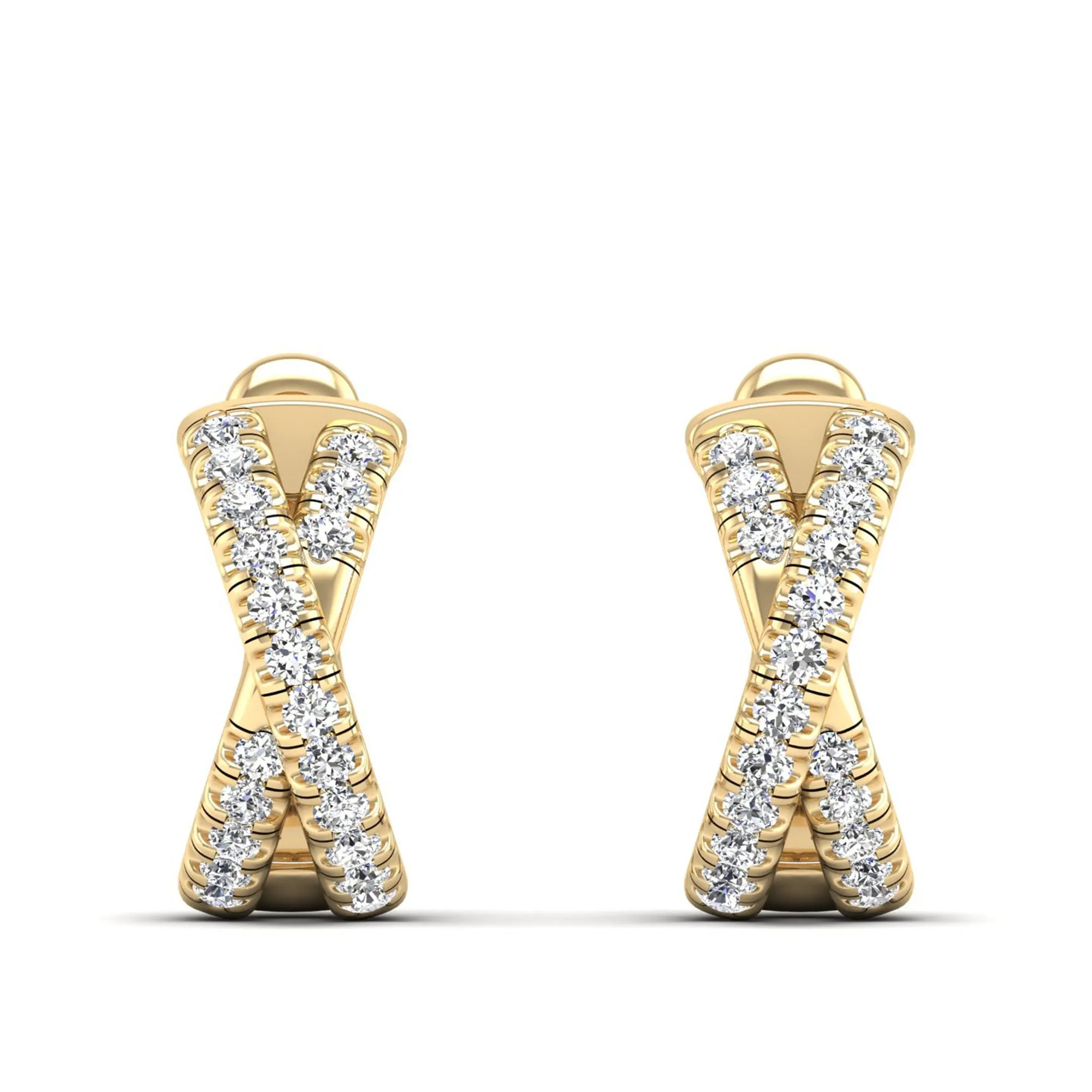 Pavé Round Diamond Criss Cross Hoop Earrings
