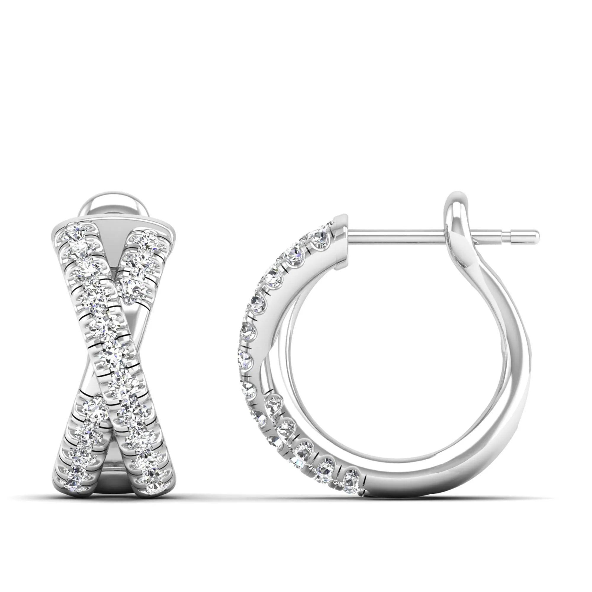 Pavé Round Diamond Criss Cross Hoop Earrings