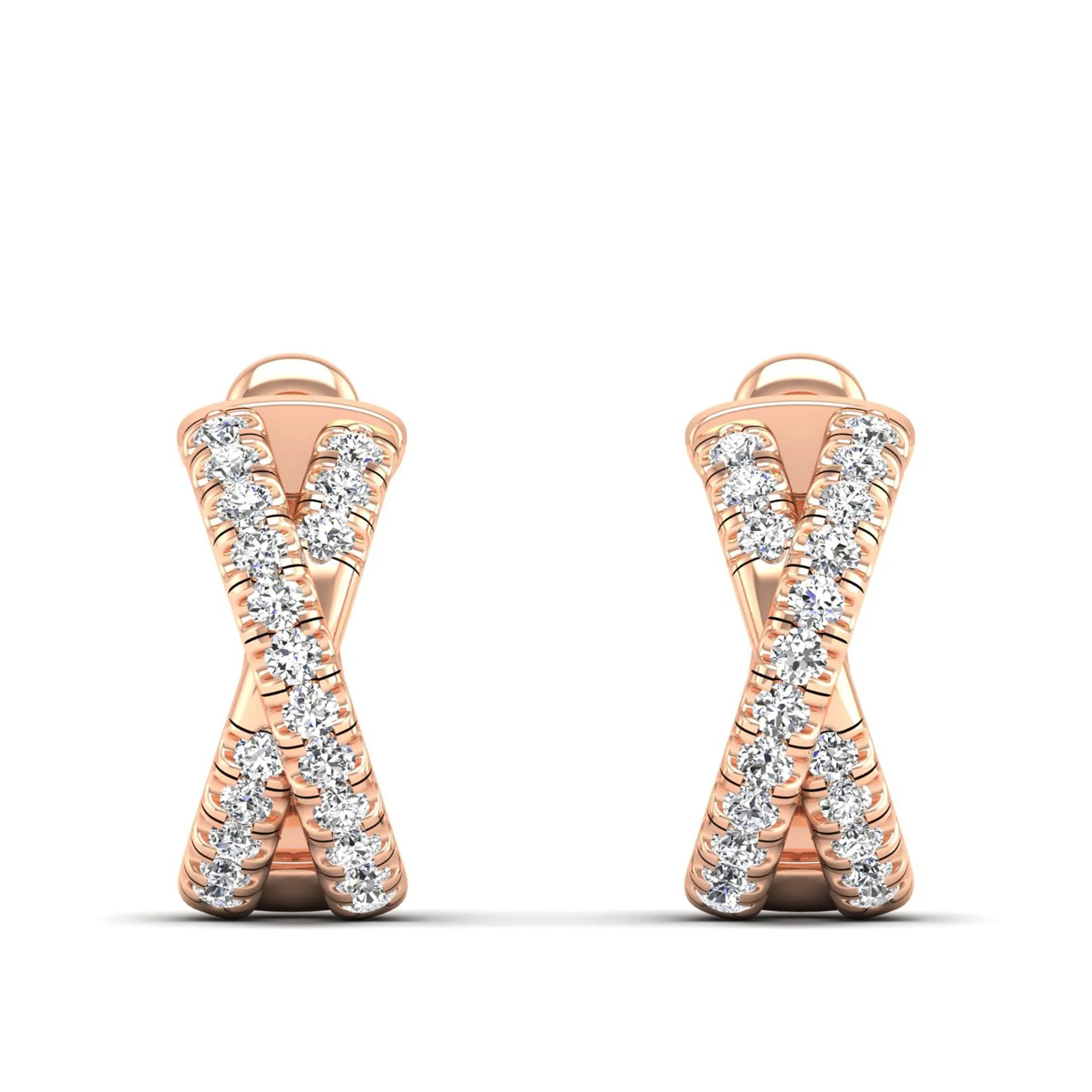 Pavé Round Diamond Criss Cross Hoop Earrings